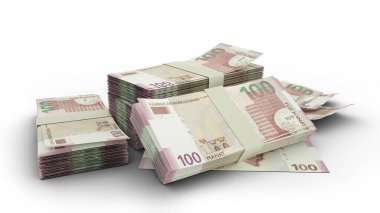 3D Stack of Azerbaijani manat notes isolated on white background