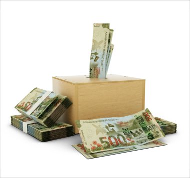 Tahta Tasarruf Kutusunda 500 Azerbaycan Manat 'ın 3D canlandırması