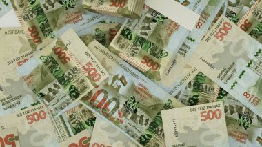 Yüzeye yayılmış 500 Azerbaycan Manat notasının 3D görüntülenmesi