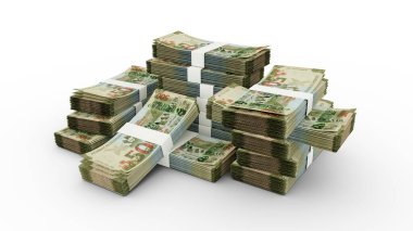 500 adet Azerbaycan Manat yığını. Banknotların 3B görüntülenmesi