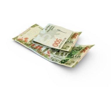 Çift 500 Azerbaycan Manat 'ın 3D görüntülemesi beyaz arkaplanda izole edilmiş notlar