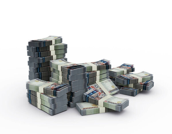 Стек банкнот в 100 000 драмов. 3D рендеринг связки денег изолированы на белом фоне
