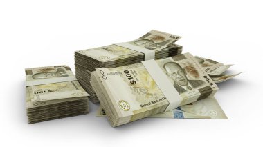 3D Stack of 100 Bahamian dollar notes isolated on white background