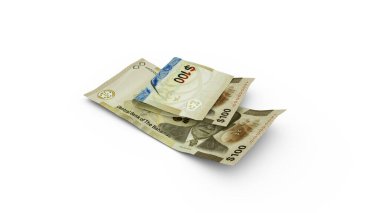 Çift 100 Bahama dolarının 3D görüntülenmesi beyaz arka planda izole edildi