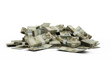 3D Stack of 100 Bahamian dollar notes isolated on white background