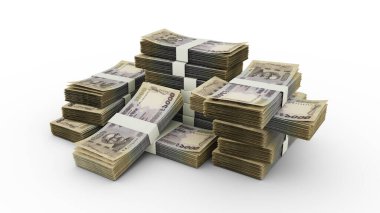 Bir yığın 1000 tane Bangladeşli taka. Banknotların 3B görüntülenmesi