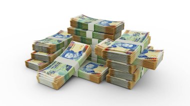 100 dolarlık banknot yığını. Banknotların 3B görüntülenmesi