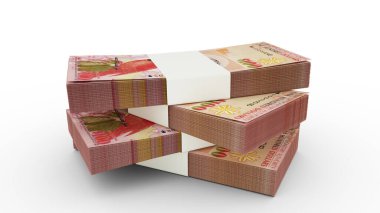 Bermuda Doları 'nın 3D kopyaları. Bermuda para biriminden birkaç deste beyaz arka planda izole edilmiş