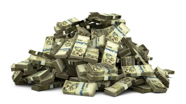 Grande Mucchio 100 Bahamas Dollaro Banconote Sacco Soldi Sfondo Bianco — Foto Stock