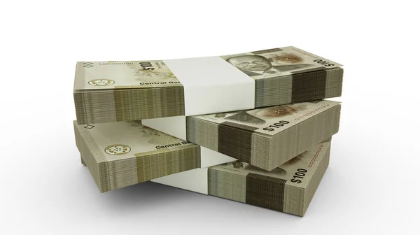 スタックの3Dレンダリング100バハマドル紙幣 白を背景に孤立したバハマ通貨の束は少ない — ストック写真