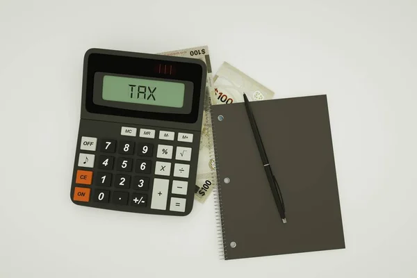 Rendering Composition 100 Bahamian Dollar Notes Calculator Note Book Pen — Stock Photo, Image