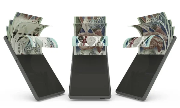 Barbadiaanse Dollarbiljetten Een Mobiele Telefoon Geld Dat Uit Mobiele Telefoon — Stockfoto