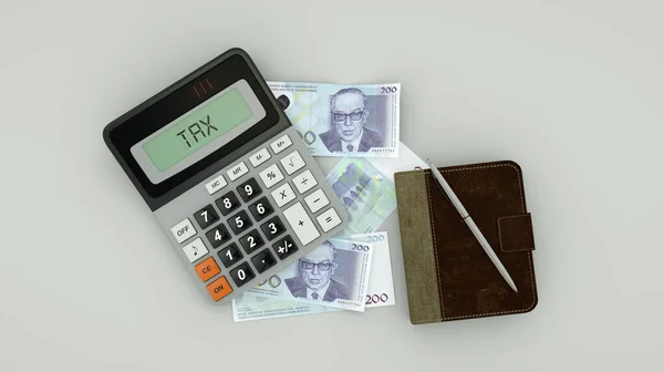 Vykreslení Izolovaného Složení 200 Bankovek Kabrioletů Bosny Hercegoviny Kalkulačky Poznámkového — Stock fotografie