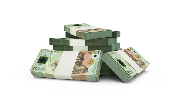 Rendering Stack 1000 Brunei Dollar Notes Paquetes Billetes Brunei Aislados — Foto de Stock
