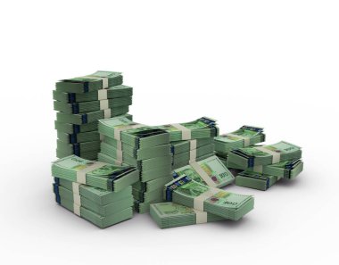 100 Bulgar Levası yığını. Beyaz arkaplanda izole edilmiş 3d para demetleri