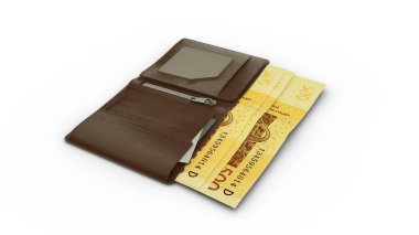 3D rendering of 500 African CFA Franc notes in wallet