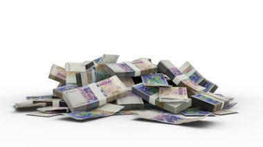 3d stack of 10000 West African CFA notes isolated on white background. Beninese, Burkinabe, Bissau-Guinean, Ivorian, Malian, Nigerien, Senegalese, Togolese