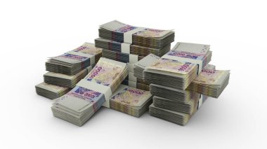 Stack of West African CFA franc notes. 3D rendering of bundles of banknotes