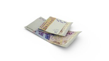 3D rendering of Double 10000 West African cfa franc notes isolated on white background