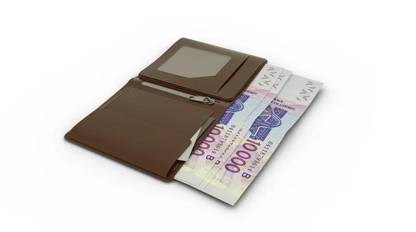 Rendering West African Cfa Franc Notes Popping Out Brown Leather — Stock fotografie