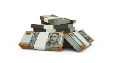 3d rendering of Stack of 20000 Hungarian forint notes. bundles of Hungarian currency notes isolated on white background