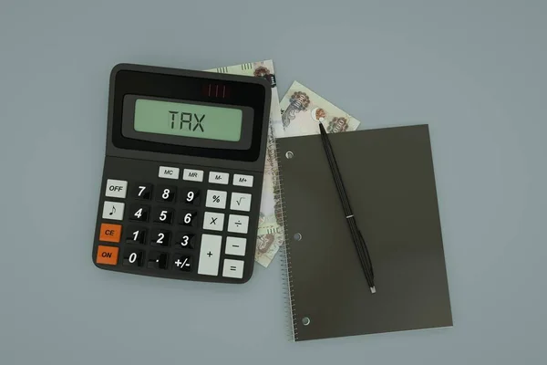 Rendering Composition United Arab Emirates Notes Calculator Note Book Pen — Stock fotografie