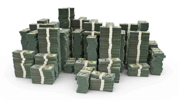 Big Stack 100 Dollar Notes Lot Money Isolated White Background — стокове фото