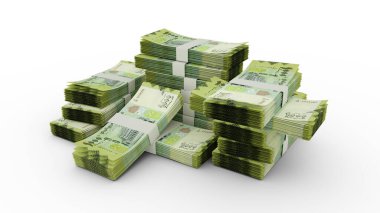 Stack of Yemeni rial notes. 3D rendering of bundles of banknotes