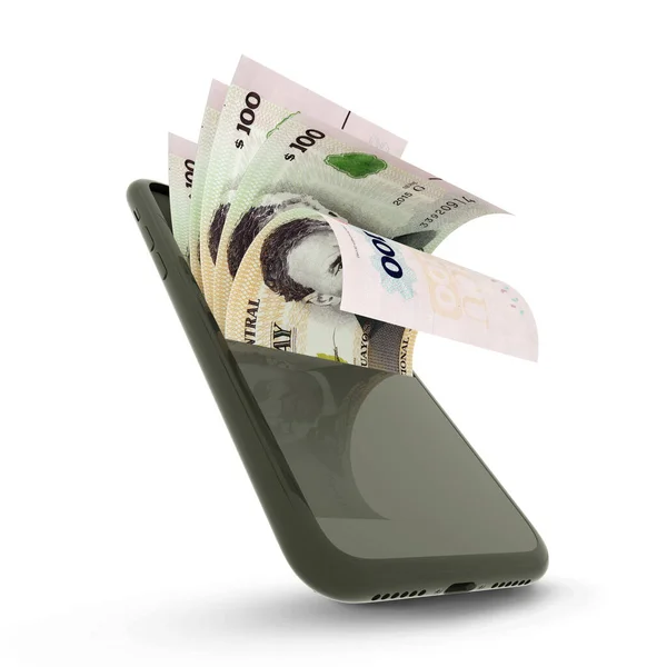 Rendering Peso Uruguayo Notes Mobile Phone Isolated White Background — Stock Photo, Image