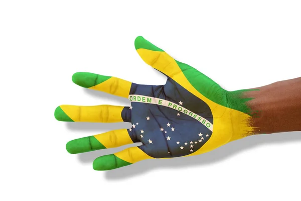 Offene Palme Den Farben Der Brasilianischen Flagge Bemalt Hand Hand — Stockfoto