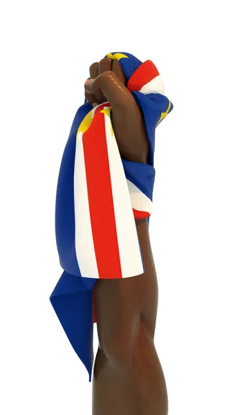 Puño Mano Con Bandera Cabo Verde Levantó Mano Agarró Bandera —  Fotos de Stock