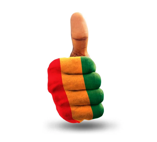Tommelfingre Malet Guineanske Flag Farver Isoleret Hvid Baggrund Guineas Nationale - Stock-foto