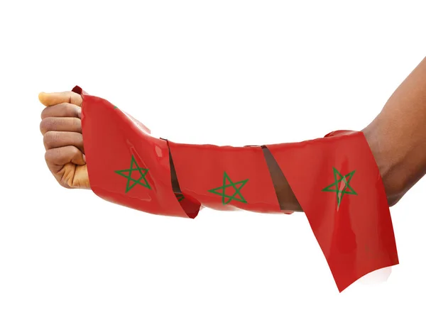 Ręcznie Zawinięte Marokańską Flagę Pięść Renderowane Flagi Izolowane Białym Tle — Zdjęcie stockowe