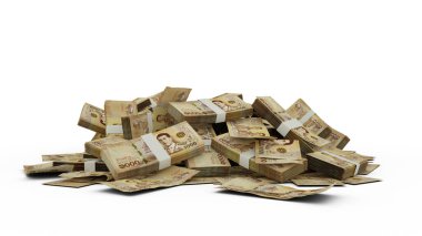 Beyaz arkaplana izole edilmiş 3D 1000 baht banknot