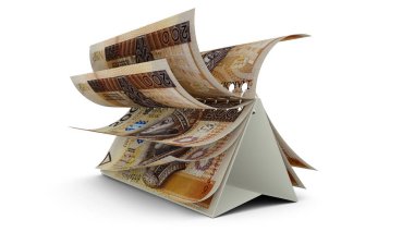 Beyaz arkaplanda izole edilmiş Polonya zloti notalarından oluşan bir takvim. Para takvimi. Harcama. 3d oluşturma