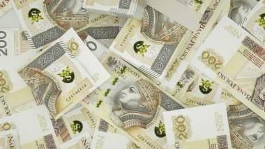 Yüzeye yayılmış 200 Polonyalı zloti notasının 3D görüntülenmesi