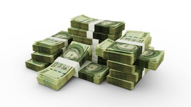 Bir yığın 100.000 Paraguay guarani notu. Banknotların 3B görüntülenmesi