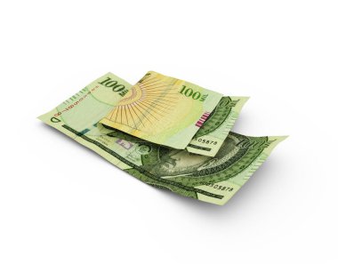 Beyaz zemin üzerinde izole edilmiş 3D çift 100.000 Paraguay guarani notları