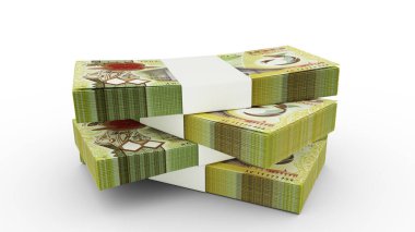 Papua Yeni Gine kina notlarının 3D kopyası. Beyaz arka planda izole edilmiş Papua Yeni Gine para biriminin çok azı