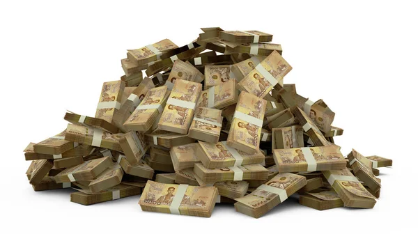 Tayland bahtı yığını beyaz arka plandan çok para kaldırıyor. 3 boyutlu nakit demetleri oluşturma