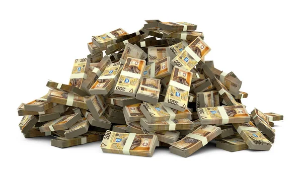 Μεγάλος Σωρός Από 200 Πολωνικά Ζλότι Σημειώνει Πολλά Χρήματα Λευκό — Φωτογραφία Αρχείου