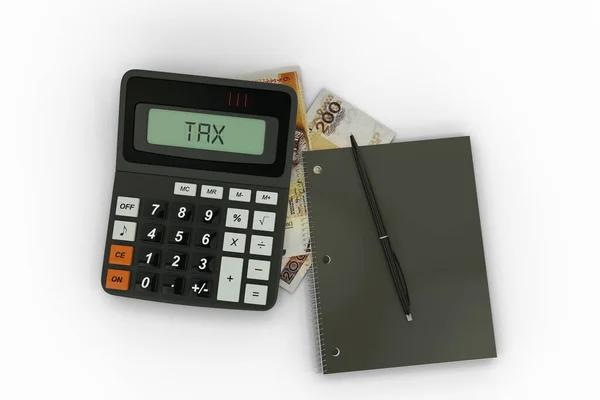 Rendering Isolated Composition 200 Polish Zloty Notes Calculator Note Book — Stock Photo, Image