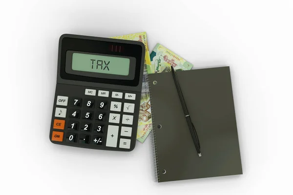 Rendering Composition Papua New Guinean Kina Notes Calculator Note Book — Stock Photo, Image