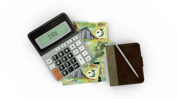 Rendering Isolated Composition Papua New Guinean Kina Notes Calculator Note — Stock Photo, Image