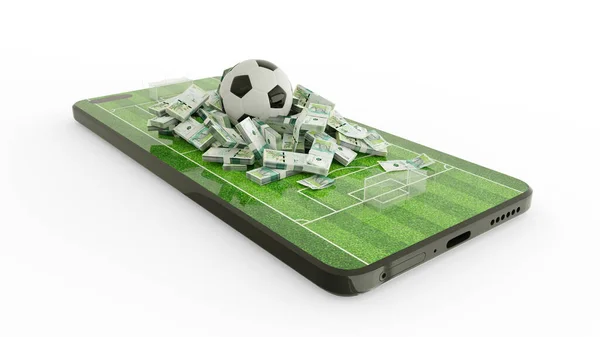Rendering Mobile Phone Soccer Betting Football Colombian Peso Notes Phone — Stock Photo, Image