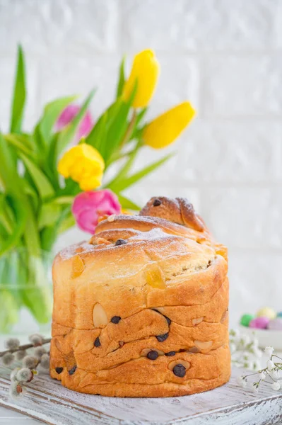 Velikonoční Kompozice Tradiční Ruský Ukrajinský Velikonoční Dort Cruffin Kraffin Nebo — Stock fotografie