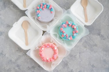 Bento keki. Beslenme çantasındaki farklı küçük pasta. Asya yemekleri trendi. Her tatil için güzel bir hediye.