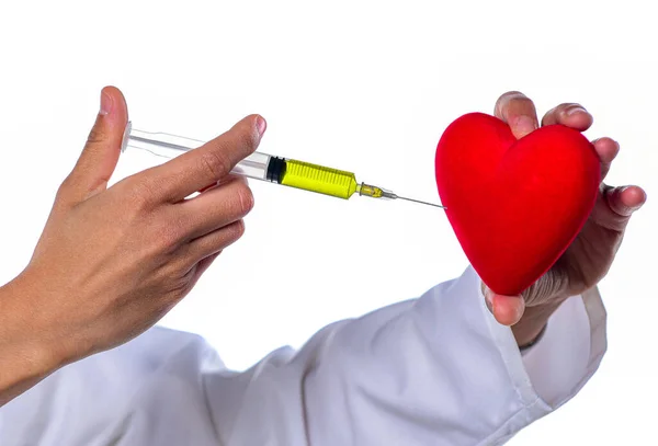 Doctor Holding Syringe Red Heart — Stock Photo, Image