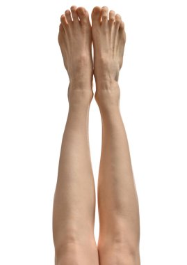 partial view of beautiful female legs, barefoot woman 