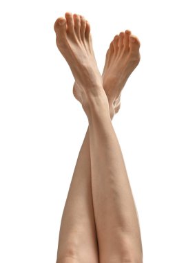 partial view of beautiful female legs, barefoot woman 